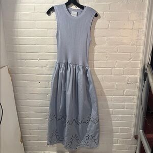 Fabrique Sleeveless Powder Blue Maxi Dress with Eyelet Hem